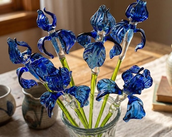Hand Blown Glass Flowers, Glass Iris, Glass Flower Bouquet, Glass Birth Month Flower, Forever Flowers, Grandmas Garden, Mothers Day Gifts