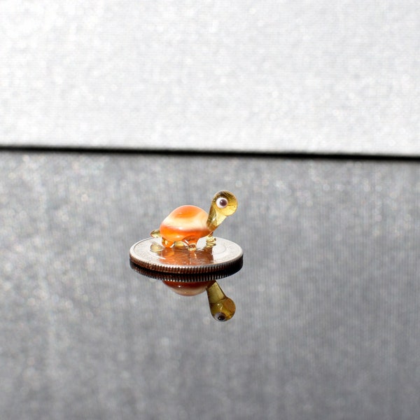Cute tiny cream orange color glass turtle, whimsical, Lamp work miniature character from Glass Menagerie, Unique gift.