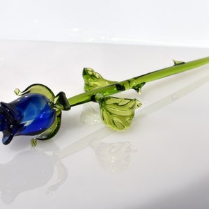 Cobalt Blue Glass Rose: Hand-Blown Flame work Sculpture