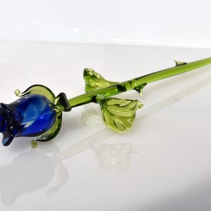 Beautiful blue glass rose flower. Excellent addition to your glass collection, unique gift.