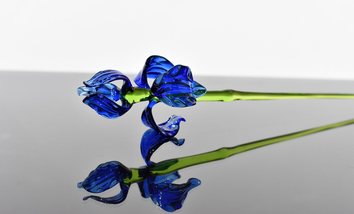 Beautiful Extra Long Blue Glass Iris Flower. Excellent Etsy