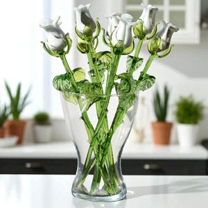 White Glass Rose – 13” Handblown Forever Flower, Elegant Anniversary & Wedding Gift, Home Centerpiece, Valentine’s Keepsake