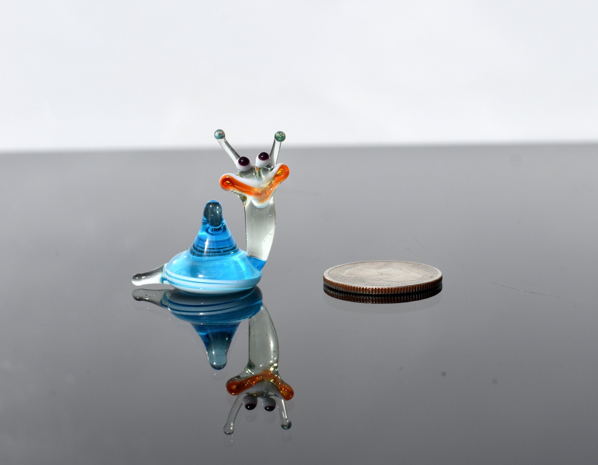 Cute blue glass tiny snail whimsical Unique gift. Lamp work miniature character from Glass Menagerie