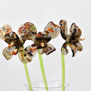 Beautiful Opal glass long stem Orchid flower. Excellent addition to your glass collection, unique gift. Each flower is priced individually.