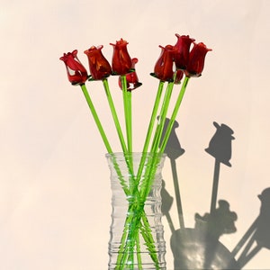 Red Glass Rose Stem – Handblown Long-Stem Flower, Forever Gift for Anniversary, Birthday, or Home Décor