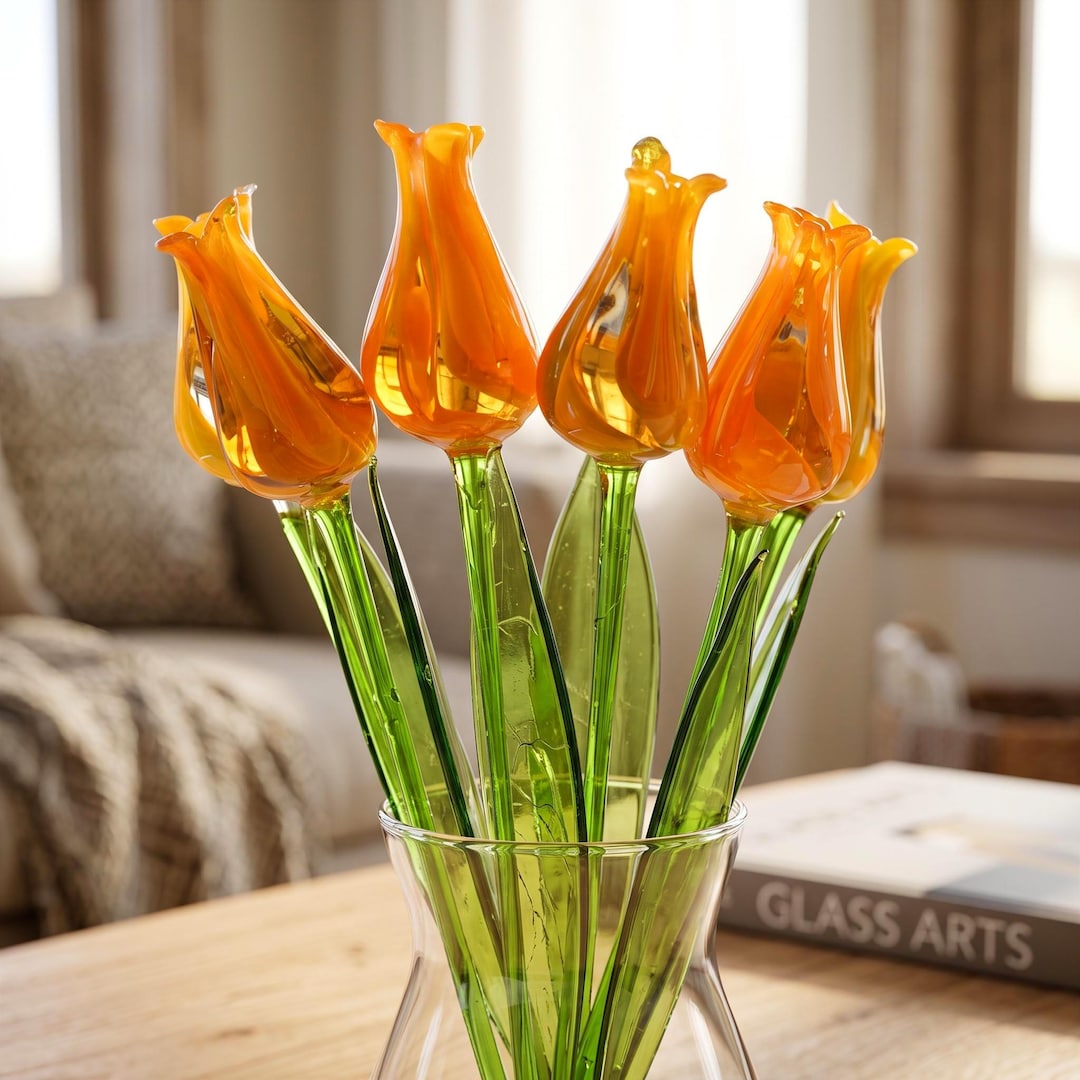 Glass Tulip Flowers • Blown Glass Flowers Bouquet • Glass Birth