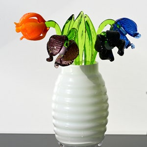 One of a kind,Beautiful Multicolor bouquet of 4 glass  garden flowers.  Excellent addition to your glass collection, unique gift.