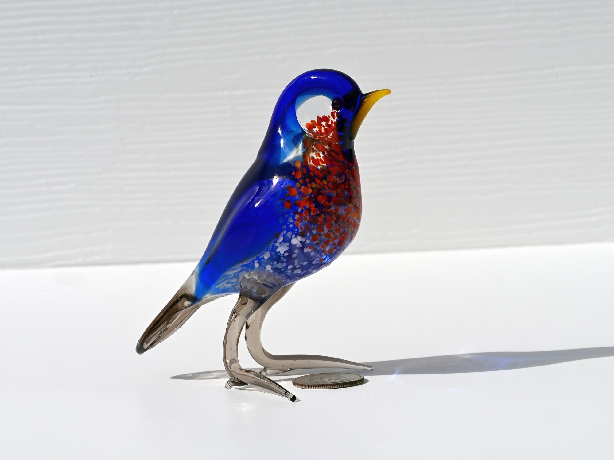 ガラスの鳥の置物、青い鳥、鳥好きへのギフト、鳥の彫刻、ガラスの鳥