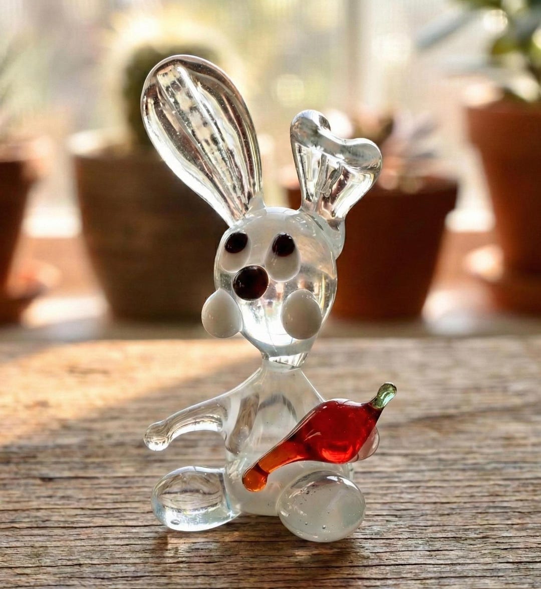 Glass Rabbit Book Tiny Hand Blown Glass Bunny Figurine With Carrot - Tiny Glass Animals ...