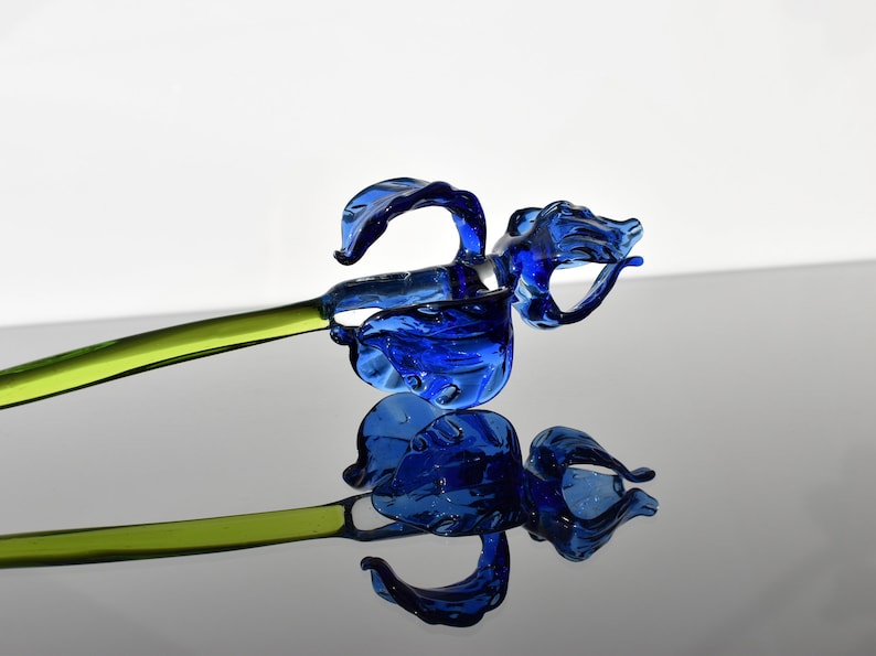 unique gift. Excellent addition to your glass collection Beautiful extra long blue glass Iris flower