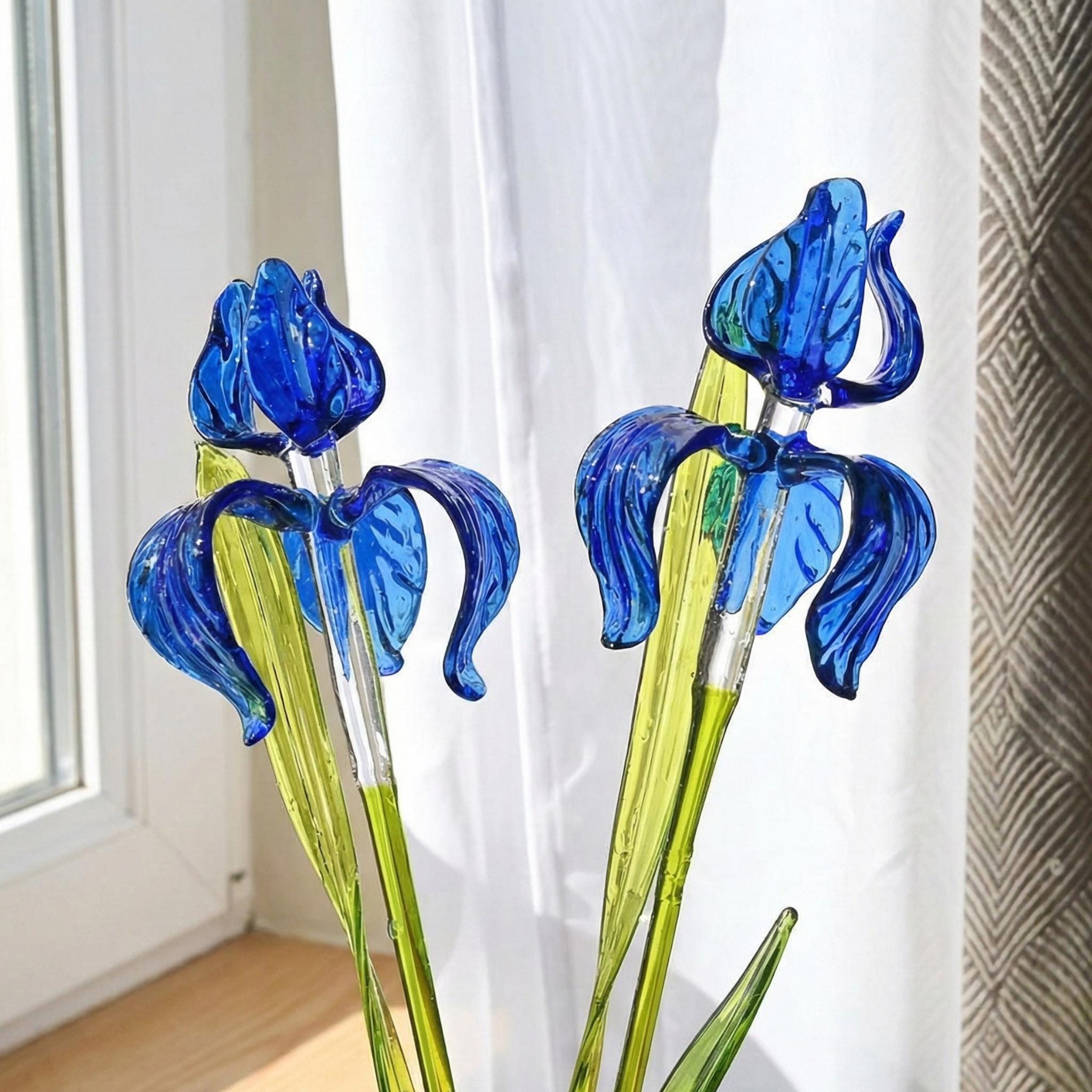 ガラスのアイリスの花 - 手吹きガラスのアイリス - 青いガラスの花束