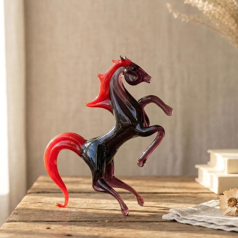 Figurine de cheval en verre du nouvel an chinois - Sculpture en verre soufflé à la main de l'année du cheval, cadeau déco du nouvel an lunaire image 3