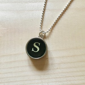 Letter S Typewriter Key Jewelry Charm Necklace. Black Initial S.  NO GLUE. Sterling silver. Vintage typewriter key pendant.  Letter jewelry.