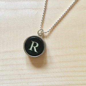 Letter R Typewriter Key Jewelry Charm Necklace. Black Initial R.  NO GLUE. Sterling silver. Vintage typewriter key pendant.  Letter jewelry.