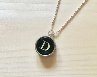 Vintage Typewriter Key Necklace: Sterling Silver Initial D Pendant.  Authentic keys.  Recycled gift.