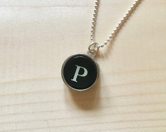 Vintage Typewriter Key Necklace: Sterling Silver Initial P Pendant.  Recycled gift.  Letter P.