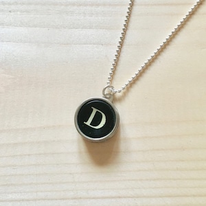 Letter D Typewriter Key Jewelry Charm Necklace. Black Initial D.  NO GLUE. Sterling silver. Vintage typewriter key pendant.  Letter jewelry.