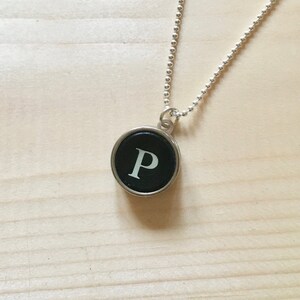 Letter P Typewriter Key Jewelry Charm Necklace. Black Initial P.  NO GLUE. Sterling silver. Vintage typewriter key pendant.  Letter jewelry.