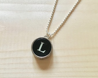 Vintage Typewriter Key Necklace: Sterling Silver Initial L Pendant