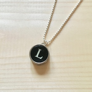 Letter L Typewriter Key Jewelry Charm Necklace. Black Initial L.  NO GLUE. Sterling silver. Vintage typewriter key pendant.  Letter jewelry.