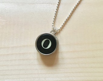 Letter O Typewriter Key Jewelry Charm Necklace. Black Initial O.  NO GLUE. Sterling silver. Vintage typewriter key pendant.  Letter jewelry.