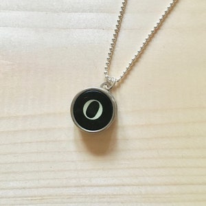 Letter O Typewriter Key Jewelry Charm Necklace. Black Initial O.  NO GLUE. Sterling silver. Vintage typewriter key pendant.  Letter jewelry.