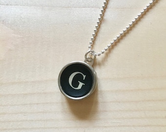 Vintage Typewriter Key Necklace: Black Letter G, Sterling Silver Chain.  Recycled gift.  Women's jewelry.  Authentic typewriter keys.