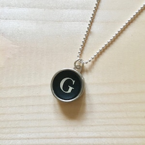 Letter G Typewriter Key Jewelry Charm Necklace. Black Initial G.  NO GLUE. Sterling silver. Vintage typewriter key pendant.  Letter jewelry.