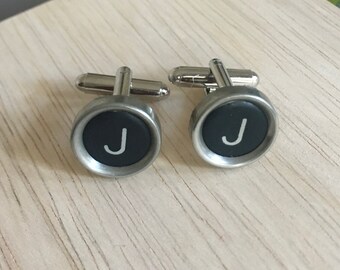 Letter J Typewriter Key Cufflinks - Upcycled Vintage Jewelry