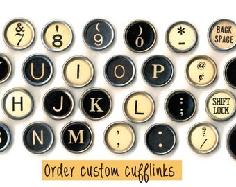 Custom typewriter jewelry cufflinks for men and women!  Choose your vintage typewriter keys.  NO GLUE.  Letter jewelry.  Recycled gift.