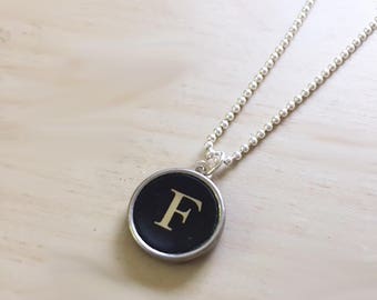 Vintage Typewriter Key Necklace: Letter F, Sterling Silver Chain