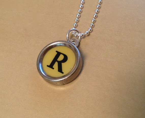 Typewriter Necklace. Letter R. Initial R. Typewriter Jewelry Charm 