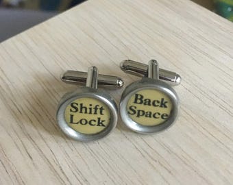 Shift Lock/Back Space Typewriter Key Cufflinks: Recycled Gift.  Cuffs.  Vintage typewriter.