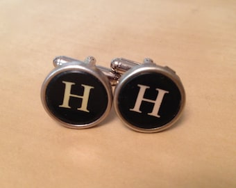 Letter H Typewriter Key Jewelry Cufflinks. Authentic. No GLUE!  Cufflinks for men and women.  Initial H cufflinks. Recycled gift.