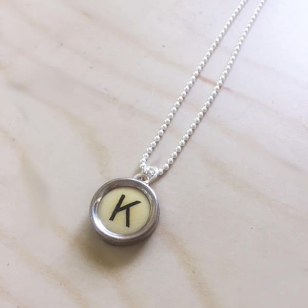 Letter K Sterling Silver Typewriter Necklace.  Typewriter Pendant.  Charm necklace. Initial K necklace.  Vintage typewriter key pendant.