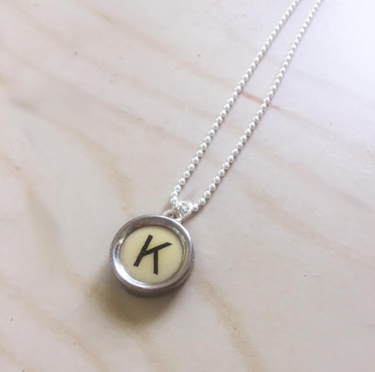 Typewriter Key Pendant Necklace in Sterling Silver