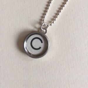 Letter C Typewriter Key Jewelry Charm Necklace. White Initial C.  NO GLUE. Sterling silver chain. Vintage typewriter key pendant.
