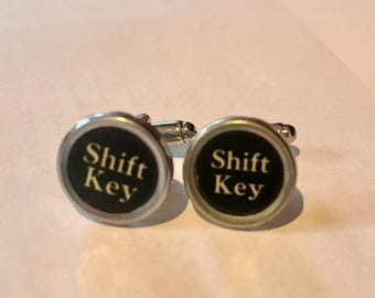 Vintage Typewriter Key Cufflinks: SHIFT KEY, Authentic Antique Mens Womens Jewelry.  Recycled gift.  100% authentic.