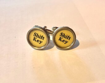 Vintage Typewriter Key Cufflinks: SHIFT KEY, Authentic Antique Mens Womens Jewelry.  Recycled gift.  100% authentic.