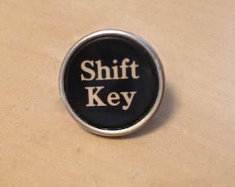 Vintage Typewriter Pin: 'Shift Key' Jewelry.  Recycled gift.  100% authentic.  Unisex. Lapel pin, tie tack.