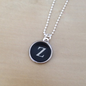 Letter Z Typewriter Key Necklace.  Charm necklace. Personalized necklace. Initial Z. Sterling silver chain and backing.  Vintage typewriter.
