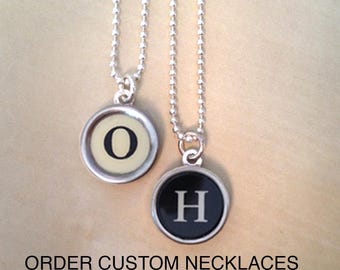 Personalized Typewriter Key Necklace: Sterling Silver Initial Charm, Recycled Gift