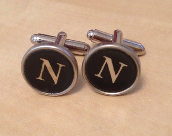 Initial N Typewriter Key Cufflinks.  No GLUE!  Father's Day gifts.  Mens cufflinks.  Letter N.  Mens gift.  Recycled jewelry. Women's cuffs.