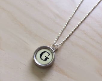 Letter G Typewriter Key Necklace: Sterling Silver Initial Pendant