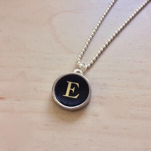 Letter E Typewriter Key Jewelry Charm Necklace. Black Initial E.  NO GLUE. Sterling silver. Vintage typewriter key pendant.  Letter jewelry.
