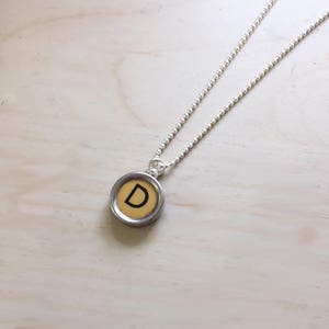 Letter D Typewriter Key Jewelry Charm Necklace. Gold with black initial D.  NO GLUE. Sterling silver. Vintage typewriter key pendant.