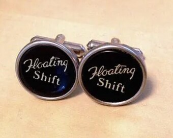 Vintage Typewriter Key Cufflinks: Floating Shift, Authentic Antique Mens Jewelry.  Recycled gift.  100% authentic.