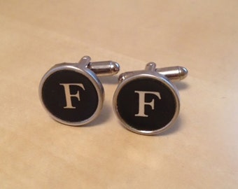 Letter F Typewriter Key Jewelry Cufflinks.   NO GLUE.  Cufflinks for men.  Women's gift too. Initial F cufflinks.  Men's gift. Women's cuffs