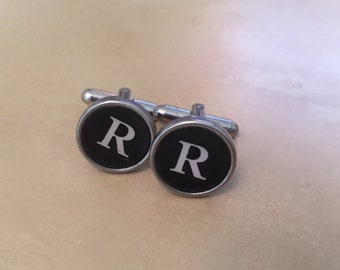 Letter R Typewriter Key Cufflinks: Recycled Custom Jewelry.  Mens gift.  Cuffs.  Mens birthday.