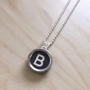 Letter B Typewriter Key Jewelry Charm Necklace.  Initial B.  NO GLUE. Sterling silver chain and backing.  Vintage typewriter key pendant.